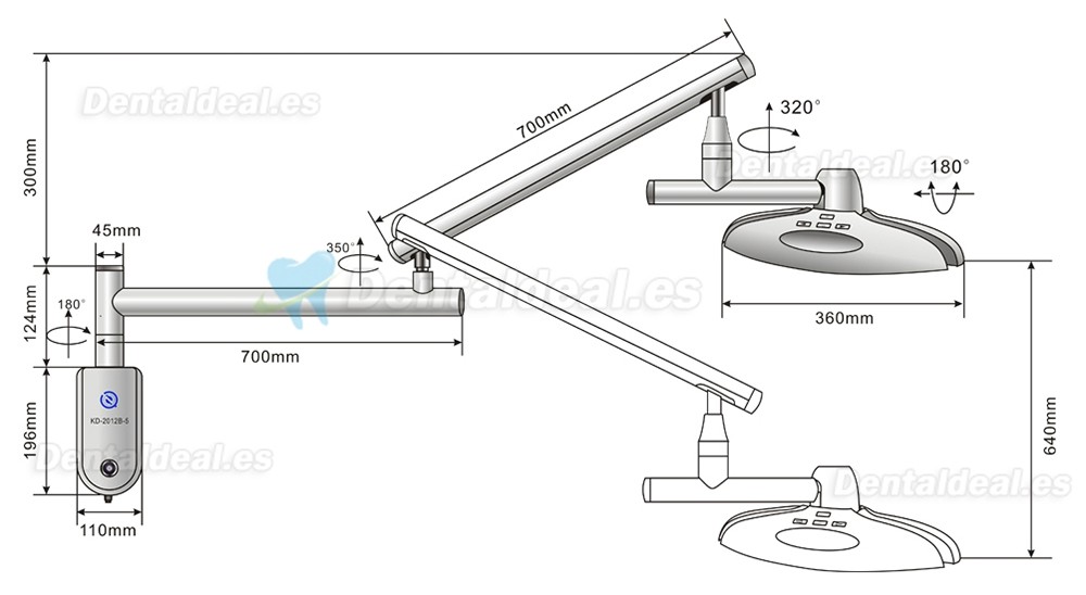 KWS KD-2012B-5 L&aacute;mpara Dental LED de Pared 90W sin Sombras para Exploraci&oacute;n